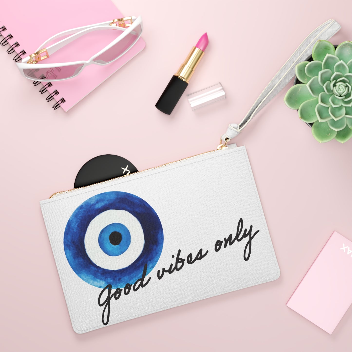 Good Vibes Only Clutch Bag - Stylish White Accessory for Positive Energy